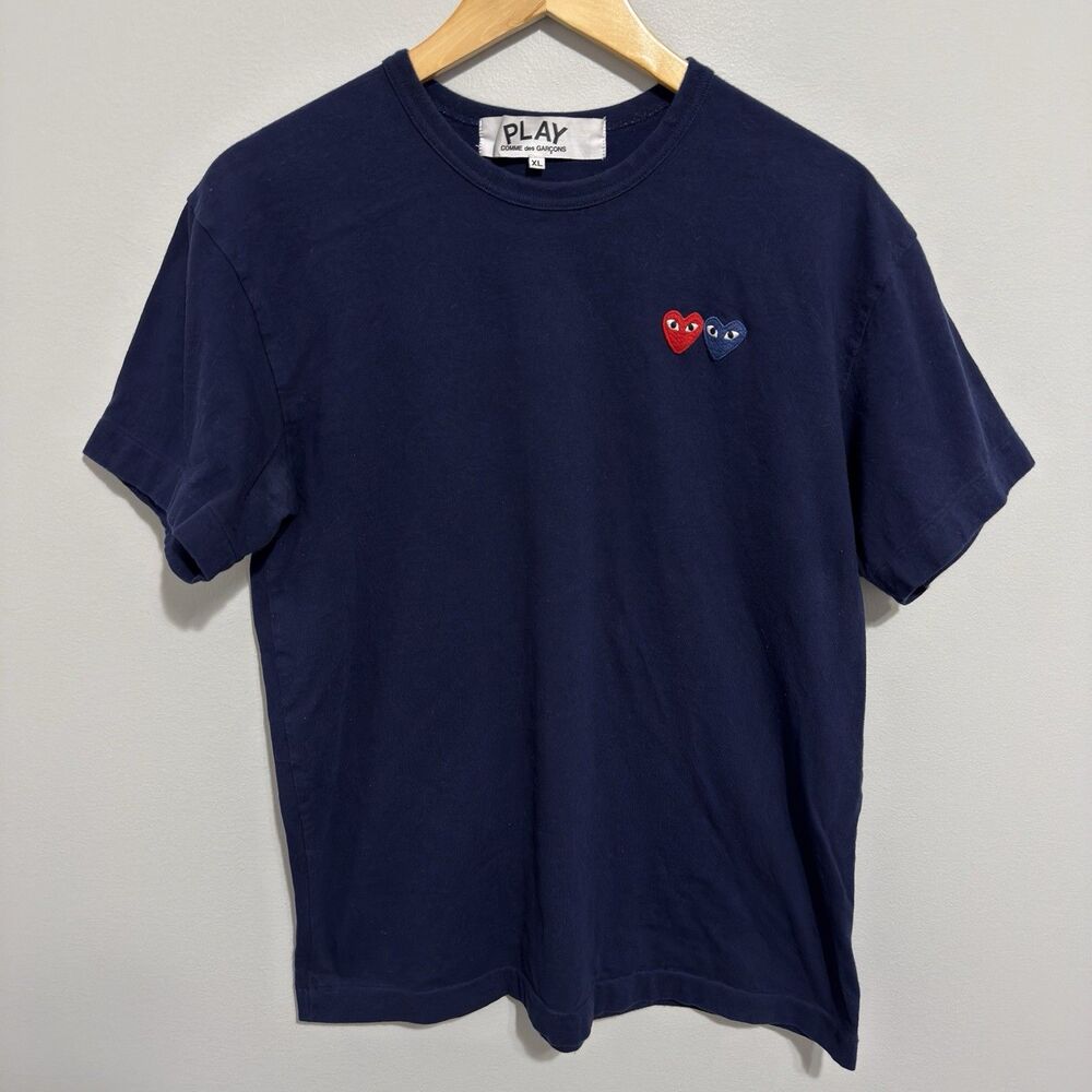 Comme Des Garçons Play T-Shirt with Double Heart Navy Men’s Size XL Fits L